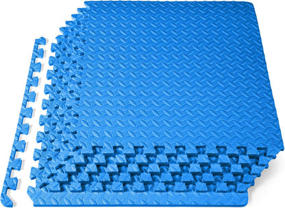 fit Exercise Puzzle Mat ½-Inch, EVA Interlocking Foam Floor Tiles for Home Gym, Workout Equipment, Kids Play Areas, Blue, 24 SQ FT - 6 Tiles