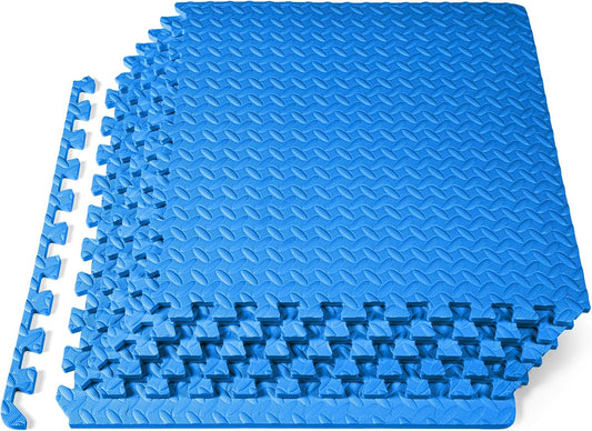 fit Exercise Puzzle Mat ½-Inch, EVA Interlocking Foam Floor Tiles for Home Gym, Workout Equipment, Kids Play Areas, Blue, 24 SQ FT - 6 Tiles