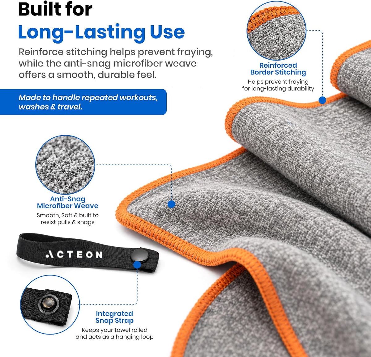 Microfiber Gym Towels 5 Pack, Quick Dry Silver ION Odor-Free Sweat Towel, Super Absorbent Fast Drying for Men & Women, Workout, Yoga, Running, Hiking, Travel – 16X30.5 Inch
