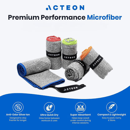 Microfiber Gym Towels 5 Pack, Quick Dry Silver ION Odor-Free Sweat Towel, Super Absorbent Fast Drying for Men & Women, Workout, Yoga, Running, Hiking, Travel – 16X30.5 Inch