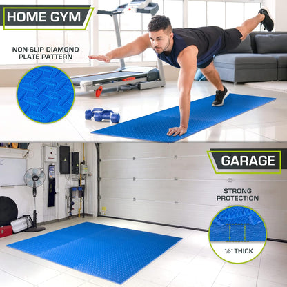 fit Exercise Puzzle Mat ½-Inch, EVA Interlocking Foam Floor Tiles for Home Gym, Workout Equipment, Kids Play Areas, Blue, 24 SQ FT - 6 Tiles