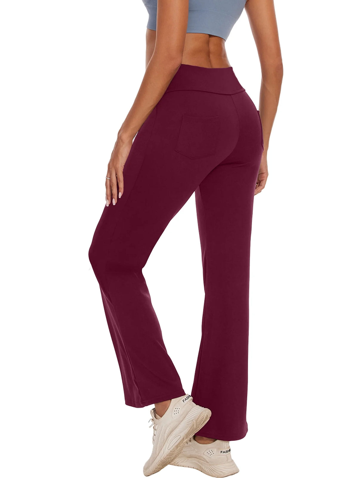 Womens Yoga Pants Flare Legging with Pockets Bootcut High Waist Lightweight Bottoms Workout Activewear Dark Red M