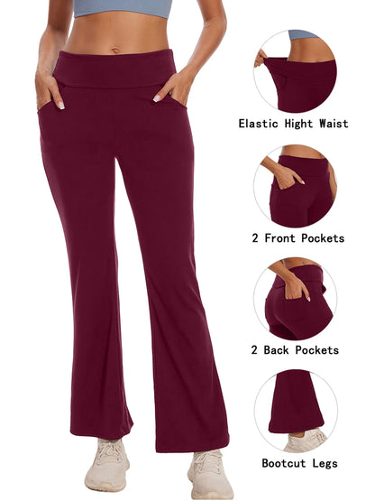 Womens Yoga Pants Flare Legging with Pockets Bootcut High Waist Lightweight Bottoms Workout Activewear Dark Red M