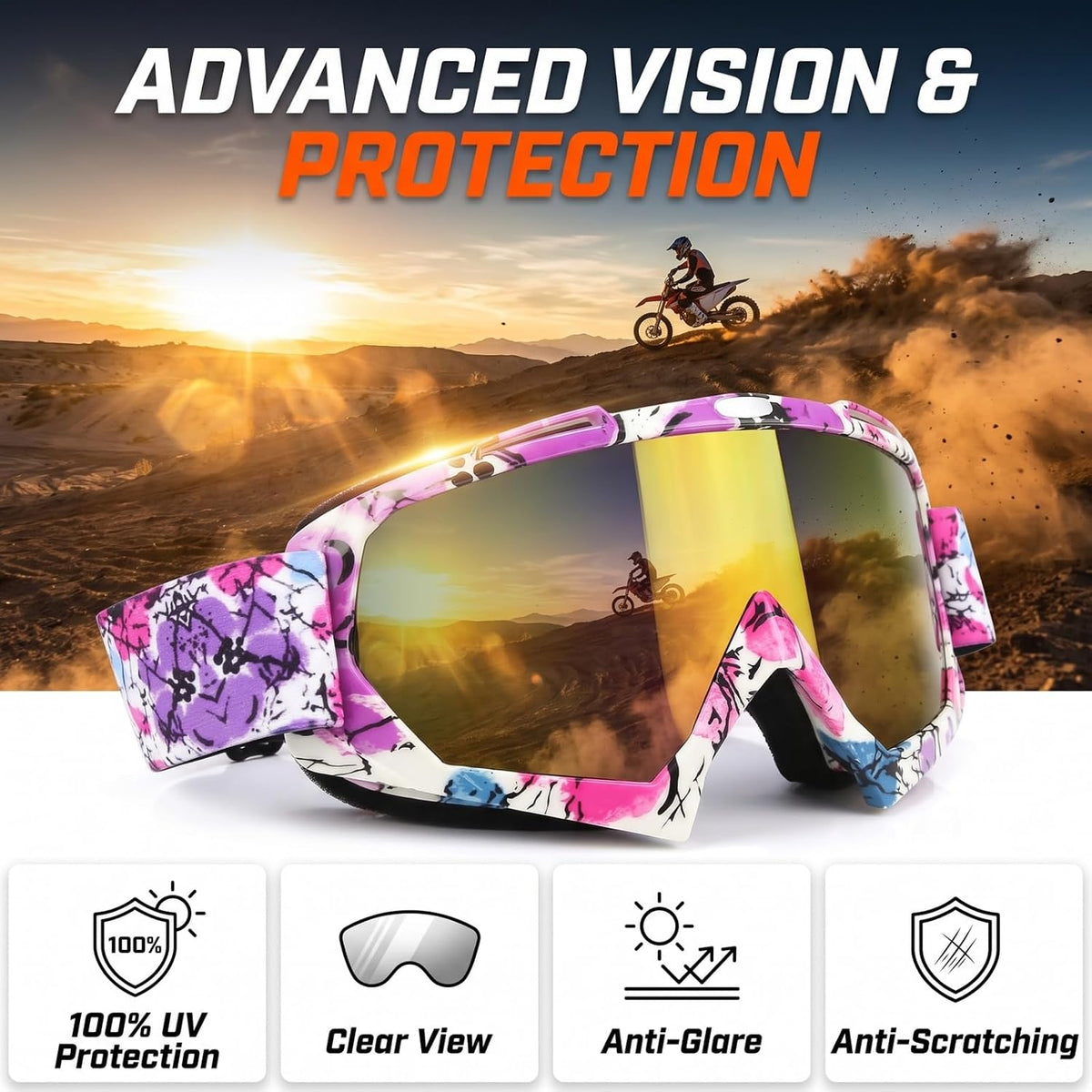 Dirt Bike Goggles - ATV Motorcycle Motocross UTV MX MTB Riding Goggles
