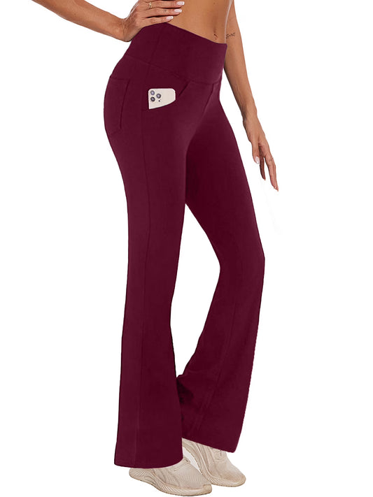 Womens Yoga Pants Flare Legging with Pockets Bootcut High Waist Lightweight Bottoms Workout Activewear Dark Red M